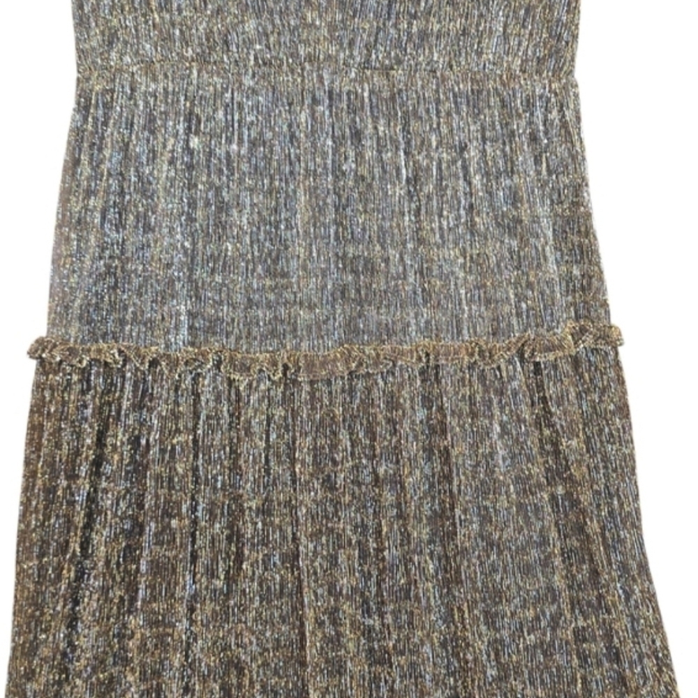Hutch Metallic Bronze Black Maxi Dress V-Neck Sleeveless Tiered Skirt Size 4 - Picture 8 of 15